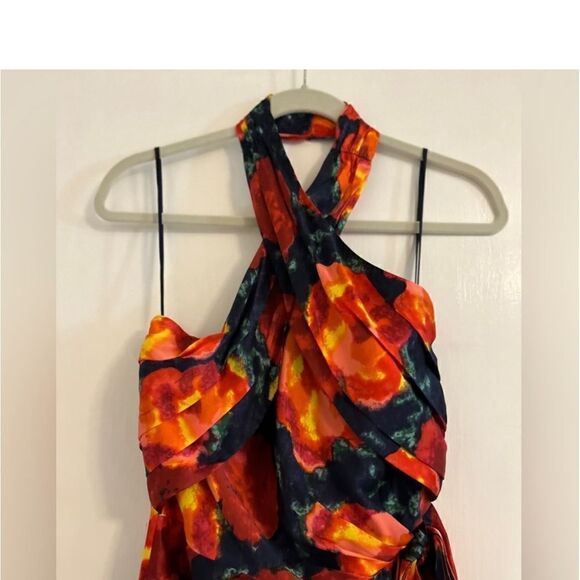 Cinq à Sept Trini Satin Floral Halter Neck Mini Wrap Dress, Size 10 NWT & 495.00 - Picture 8 of 14